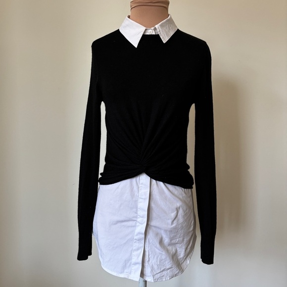 Veronica Beard Phoebe Black White Mixed Media Wool Button Up Sweater Top Size XS - Picture 4 of 12